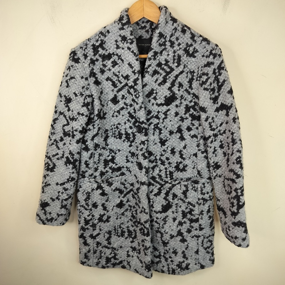Banana Republic Boucle Sweater Coat Womens XS Wool Blend Textured Coatigan Grey